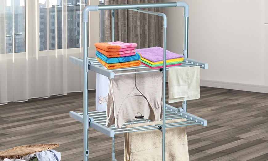 Image 1: Heated Two-Tier Clothes Airer