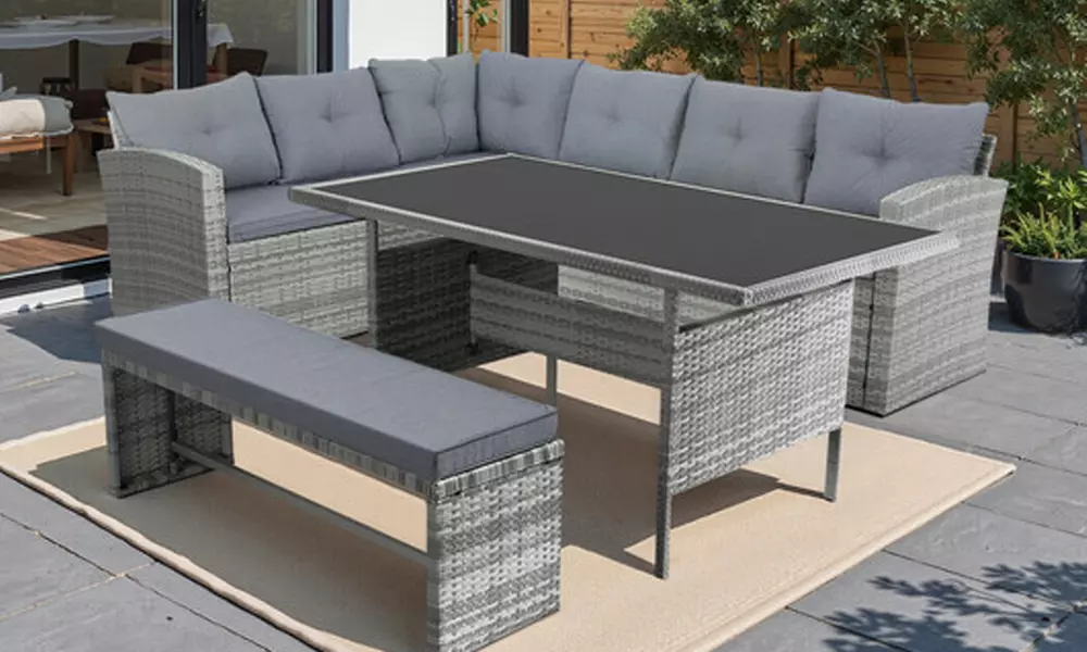 Salon de jardin Kocoon 8 places canapé d'angle, modèle "Oscar"