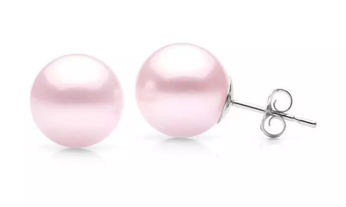 Paris Jewelry 24k White Gold Plated 6 MM Pink Pearl Stud Earrings