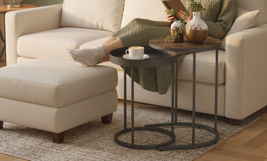 Image 13: HomCom Nesting Side Tables, Space-Saving Design