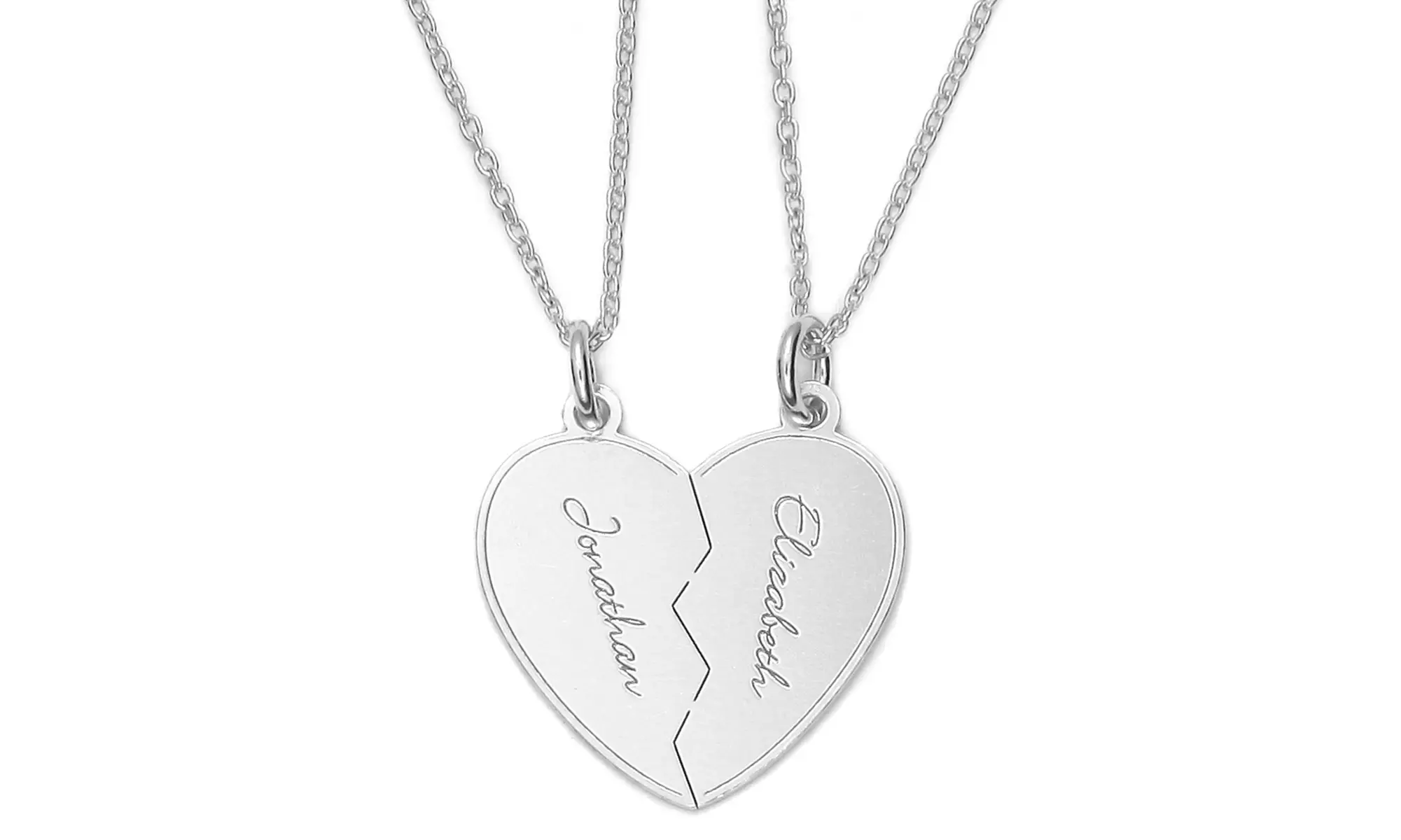 Personalized Split Heart Pendants in Rhodium Plated Solid Sterling Silver by SilvexCraft Design (2-Piece) - Primary Image