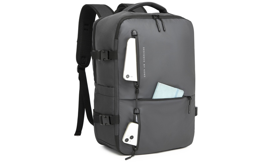 Image 18: KONO PVC Coated Water-Resistant Backpack Travel Business Laptop Bag