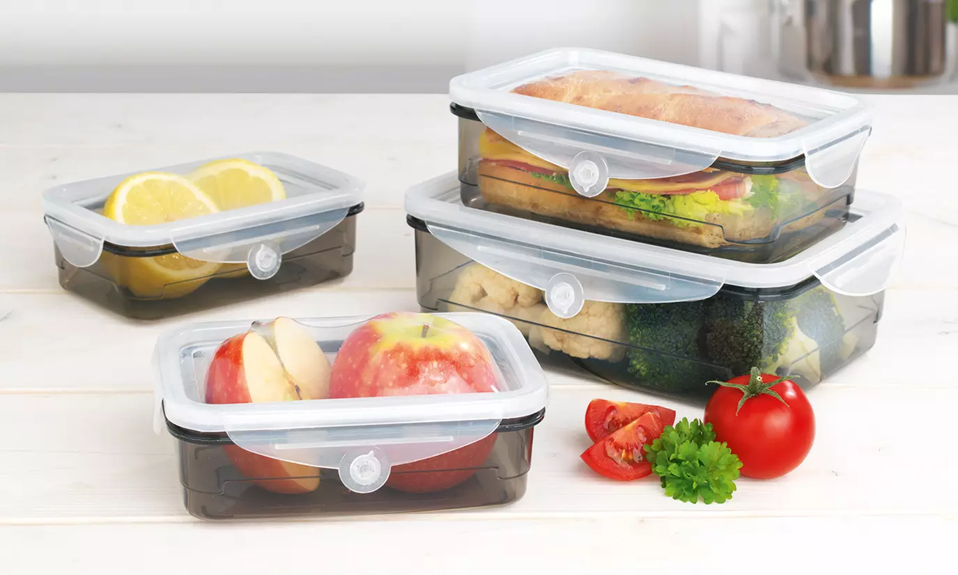 MAXXMEE 8er-Set Frischhaltedosen in Grau mit 4-fach-Klick-Verschluss und auslaufsicherem Dichtungsring inkl. Versand - Primary Image