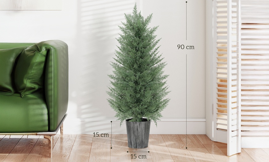 Image 9: Set of Two HomCom Artificial Cypress Trees 