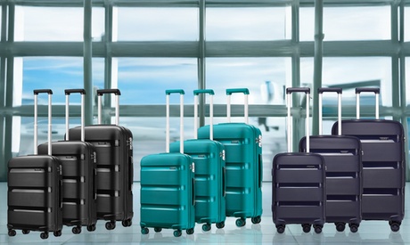 Groupon Unisex Black Three-Piece Pp Hard Shell Suitcases With Tsa Lock: