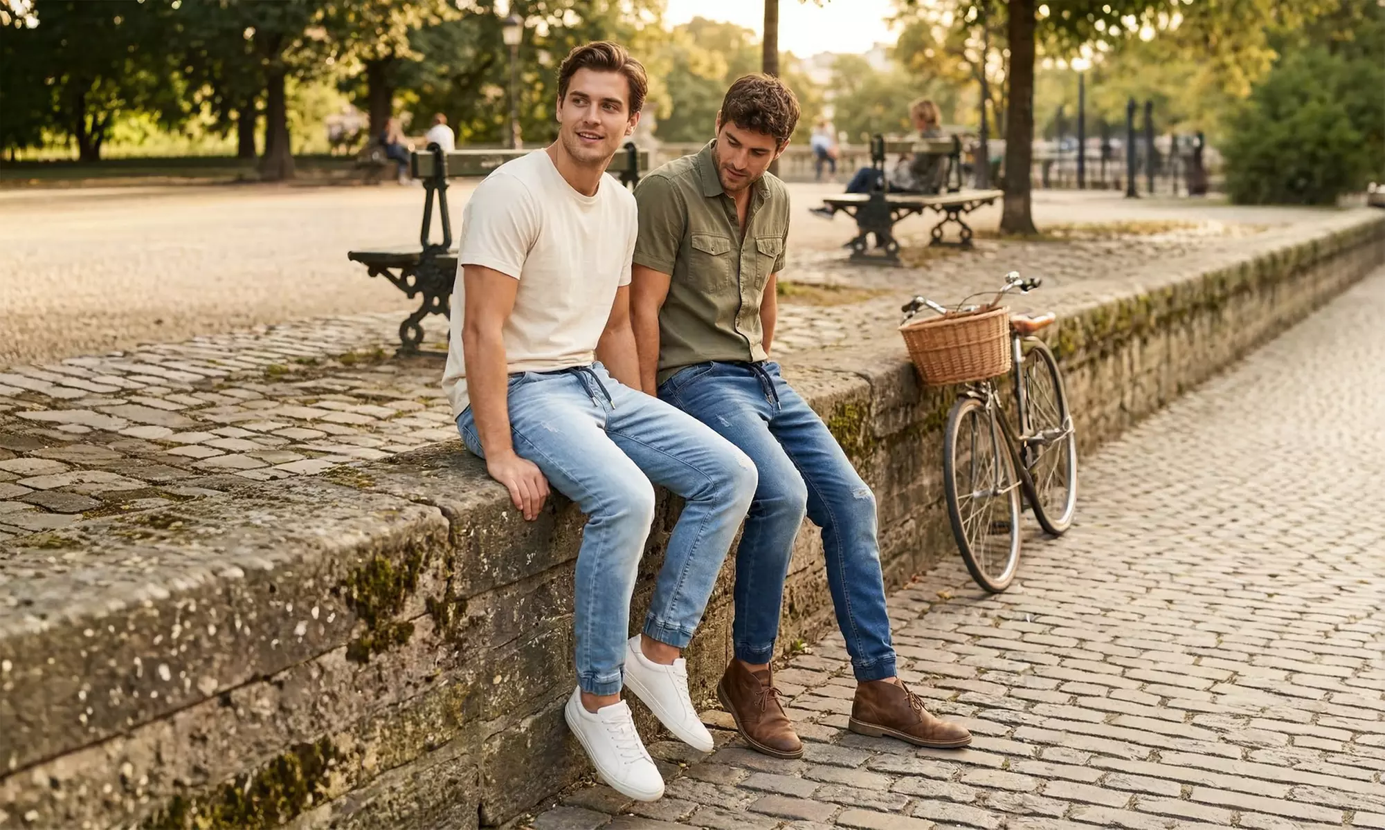 Men's Elasticated Denim Joggers with Drawcord