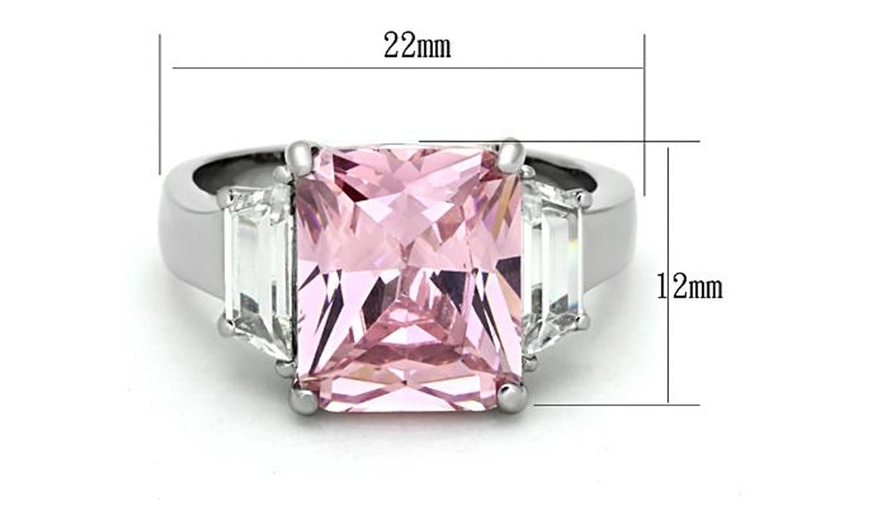 Image 3: WOMENS 6.64 CT EMERALD CUT ROSE ZIRCONIA STAINLESS STEEL ENGAGEMENT RING 