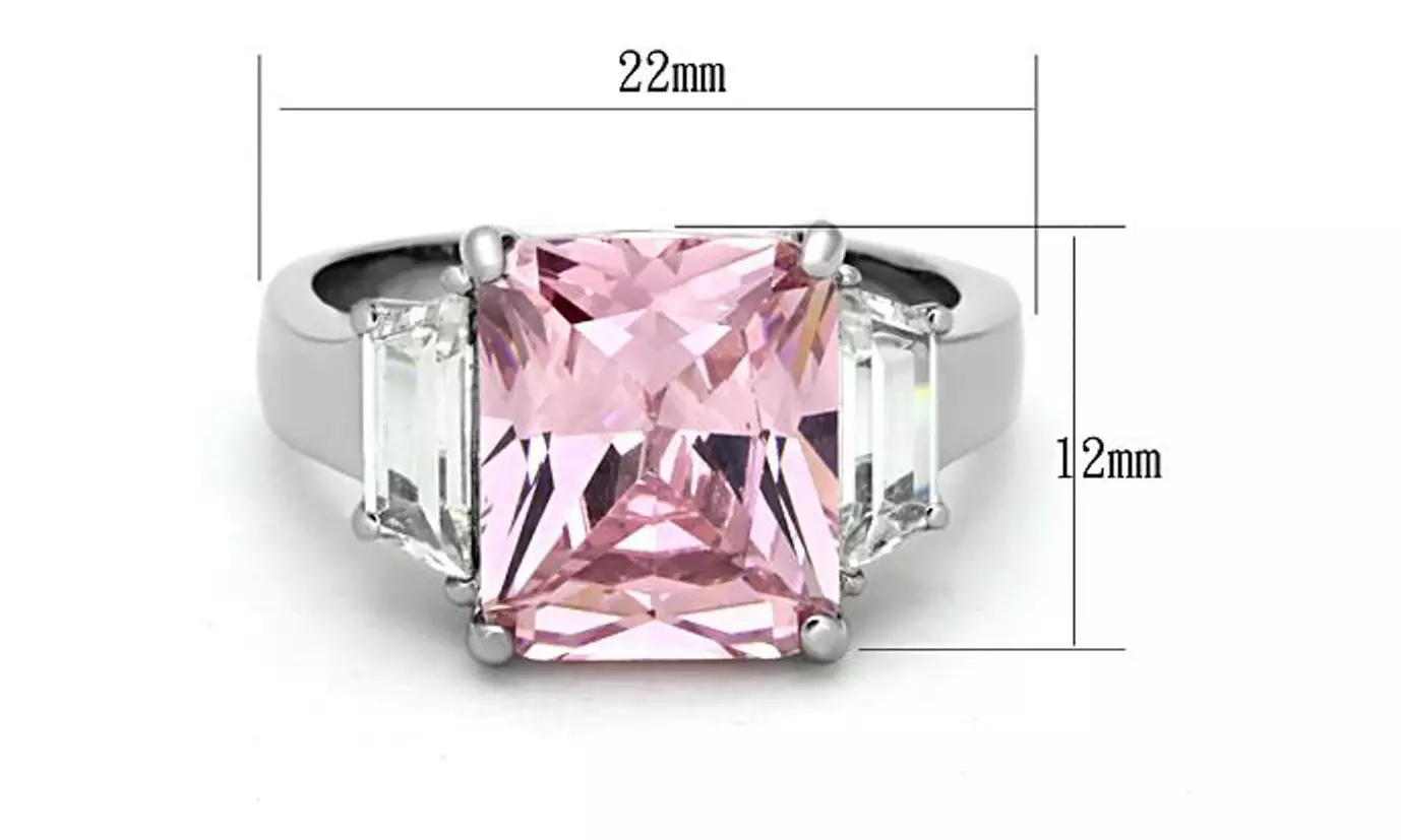 WOMENS 6.64 CT EMERALD CUT ROSE ZIRCONIA STAINLESS STEEL ENGAGEMENT RING