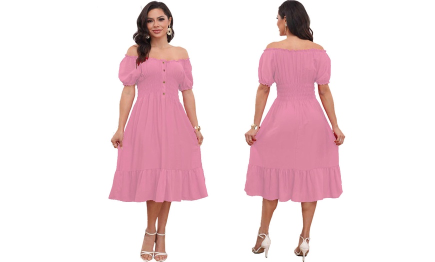 Image 17: Women's Printed Bardot Gypsy Midi Dress