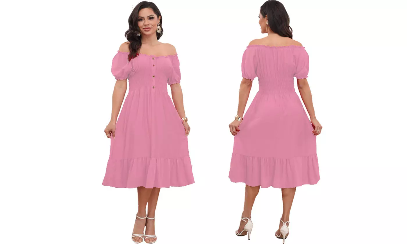 Women's Printed Bardot Gypsy Midi Dress