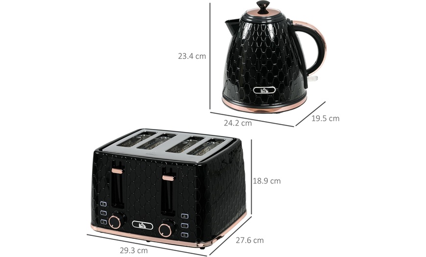 Image 6: HomCom Kettle and Toaster Set, 1.7L Kettle and Stylish 4-Slice Toaster