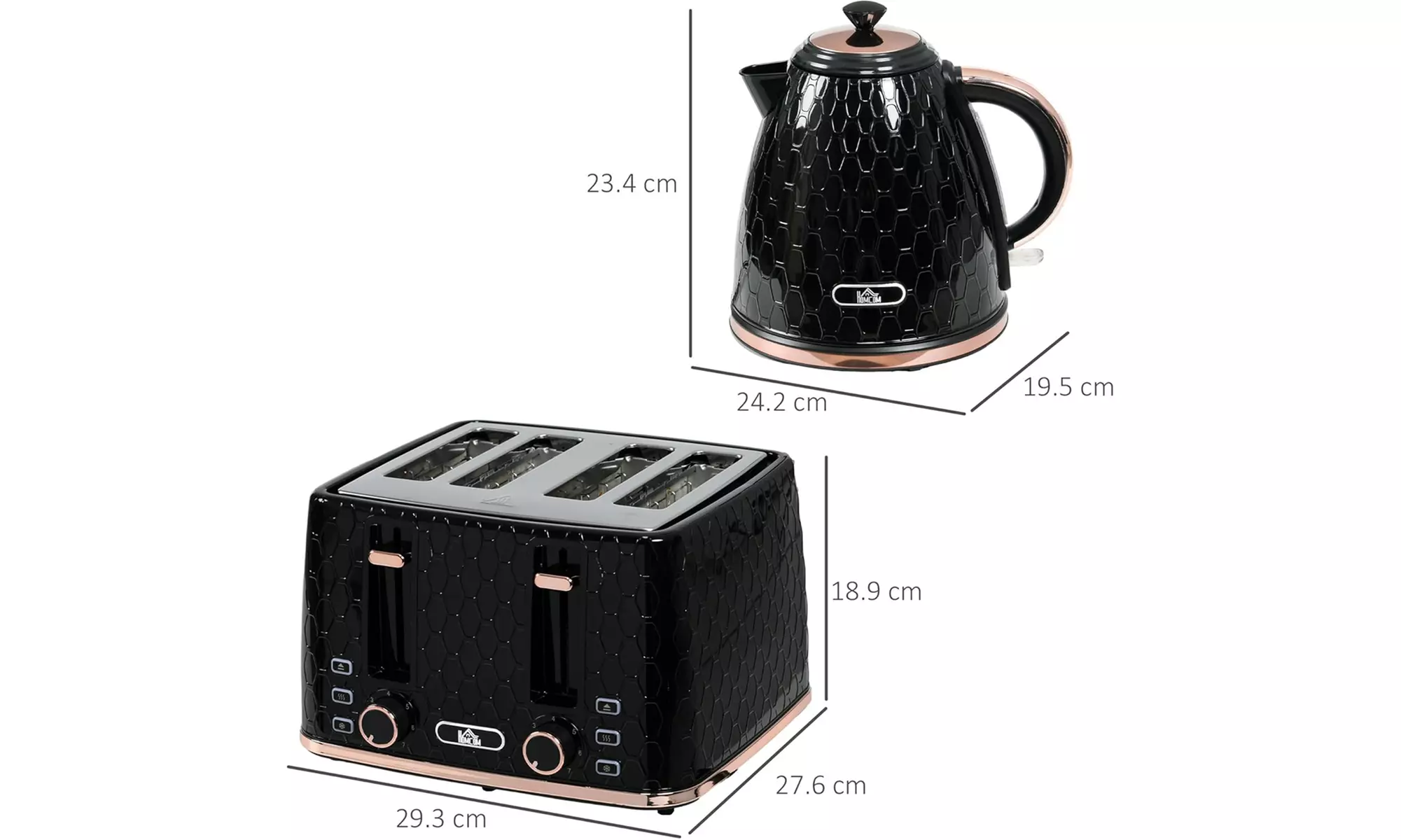 HomCom Kettle and Toaster Set, 1.7L Kettle and Stylish 4-Slice Toaster