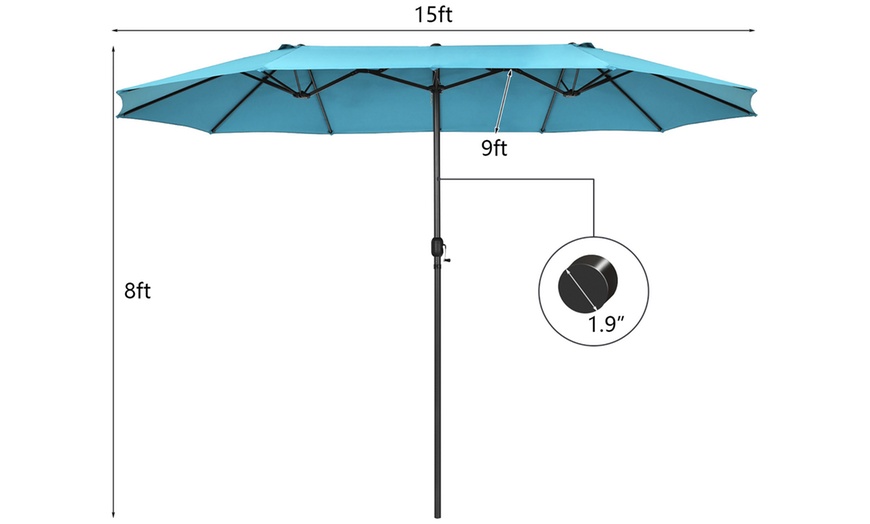 Image 14: Costway 15FT Patio Double-Sided Umbrella Crank Outdoor Garden Market Sun Shade