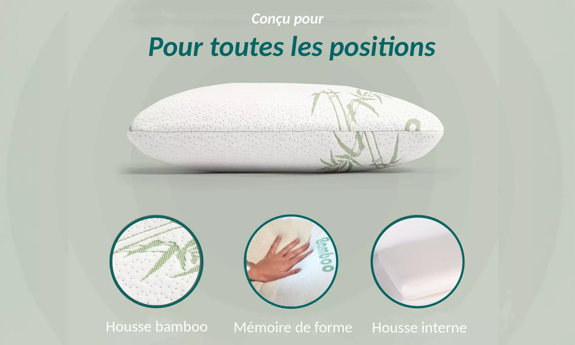 Oreillers mémoire de forme et charbon actif de bambou, Sampur