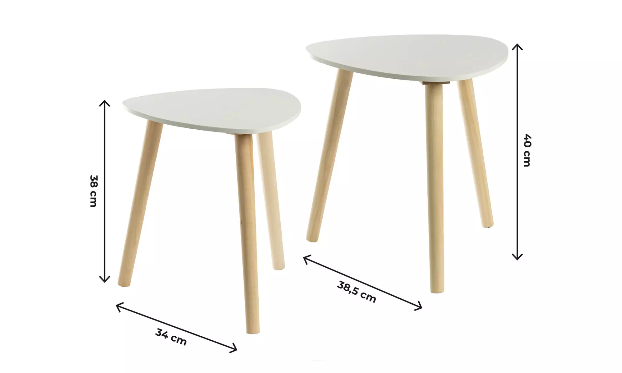 Juego de 2 mesas auxiliares de estilo nórdico en color blanco y con patas de madera, con envío gratuito - Second Medium