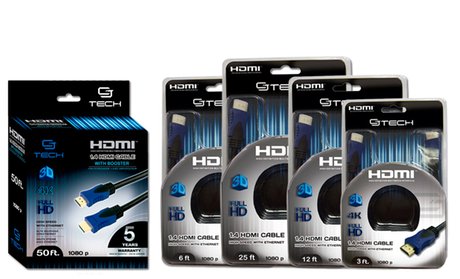 CJ Tech 4K 3D HDMI Cables with High-Speed Ethernet (1- or 2-Pack)