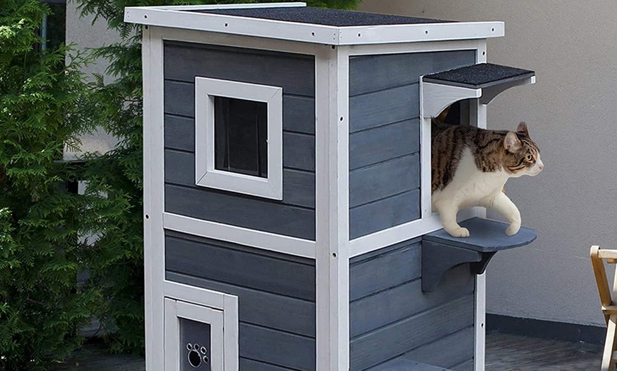 Image 2: PawHut Two Floor Cat House