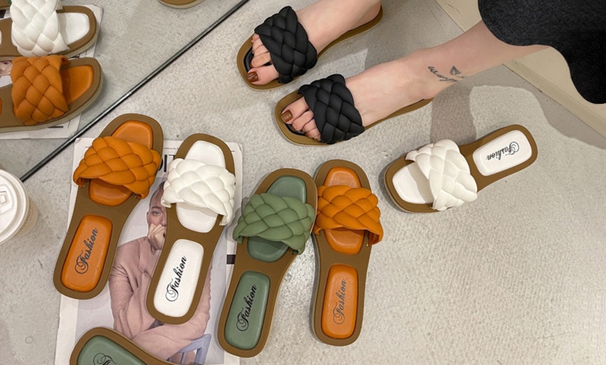 Image 2: Women's Solid Colour Braid Strap Slide Sandals