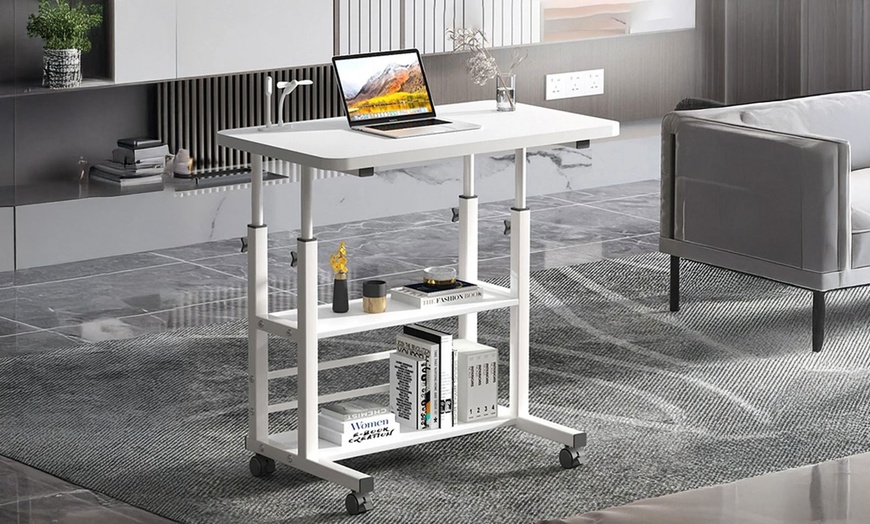 Image 1: Living And Home Height Adjustable Overbed Laptop Table 