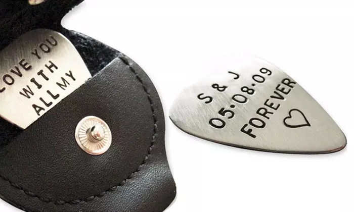 Personalized Hand-Stamped Brass or Sterling-Silver Guitar Pick with Optional Keychain from JC Jewelry Design (Half Off) - Second Medium