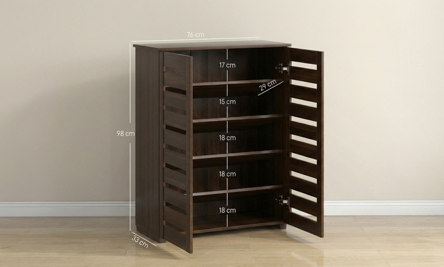 Image 4: HomCom Shoe Storage Cabinet with Slatted Doors 