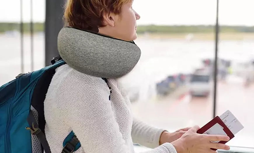 Image 1: Memory Foam Neck-Support Travel Pillow