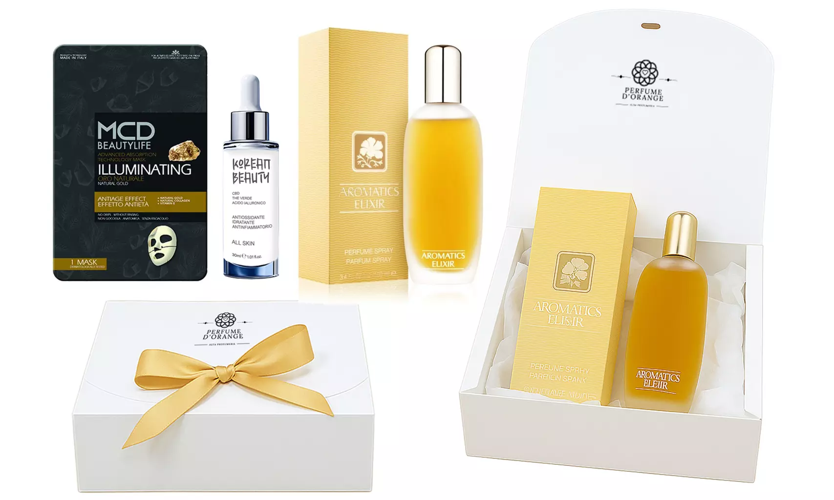 Kit parfum Aromatics Elixir, masque Gold et sérum au CBD de Clinique, volume au choix - Primary Image