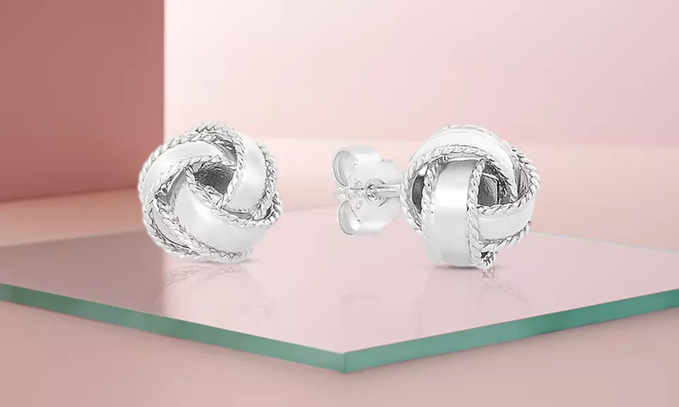 Italian Sterling Silver Love Knot Diamond Cut Stud Earrings