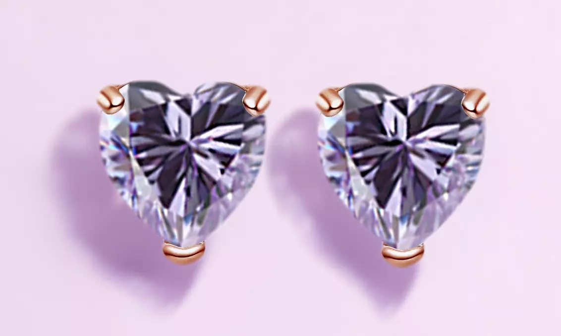 14k Rose Gold Plated Heart Created Tanzanite Stud Earrings by Paris Jewelry - Primary Image