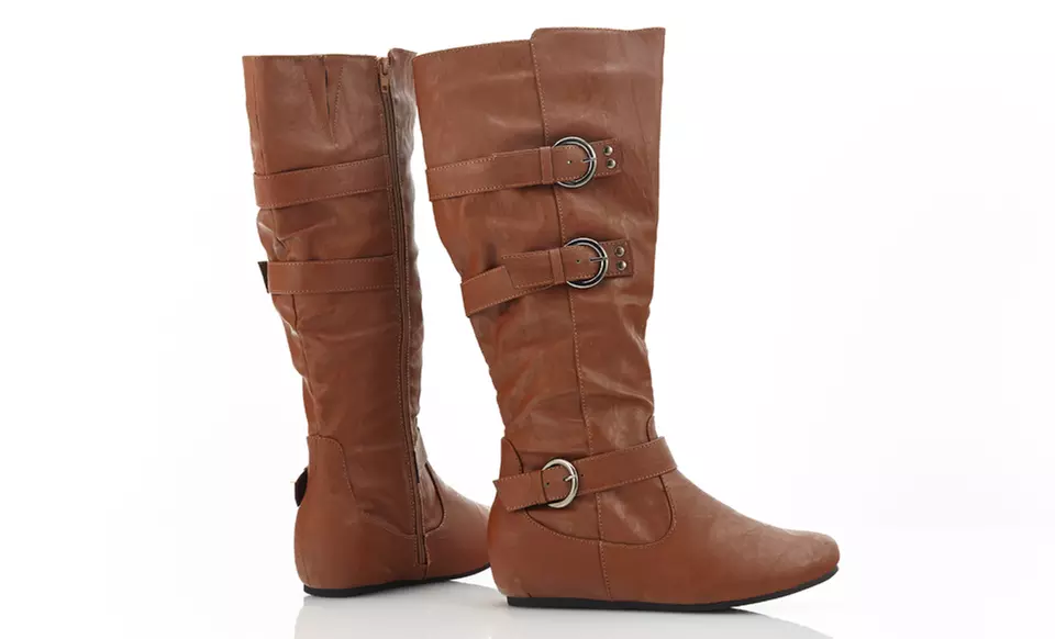 $26.99 for Carrini Faux-Leather 3-Buckle Knee-High Boots ($54 List Price). Multiple Colors. Free Shipping and Returns. - Second Medium