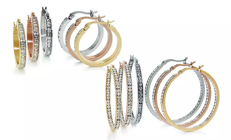 Set of 3 Crystal Hoop Earrings. Multiple Options Available. Free Shipping and Returns. - Primary Image