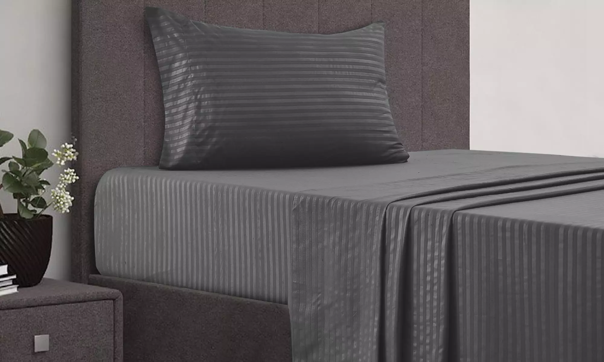 Lux Decor 4 Piece Stripe Bed Sheet Set Microfiber Deep Pocket Bedding Sheets