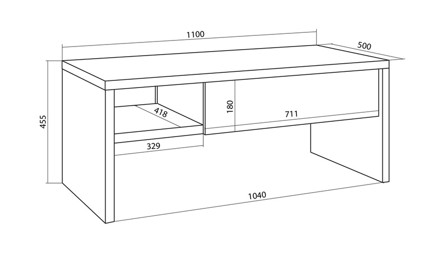 Image 4: Table basse élevable, chêne et noir, 110 x 50 x 45 cm