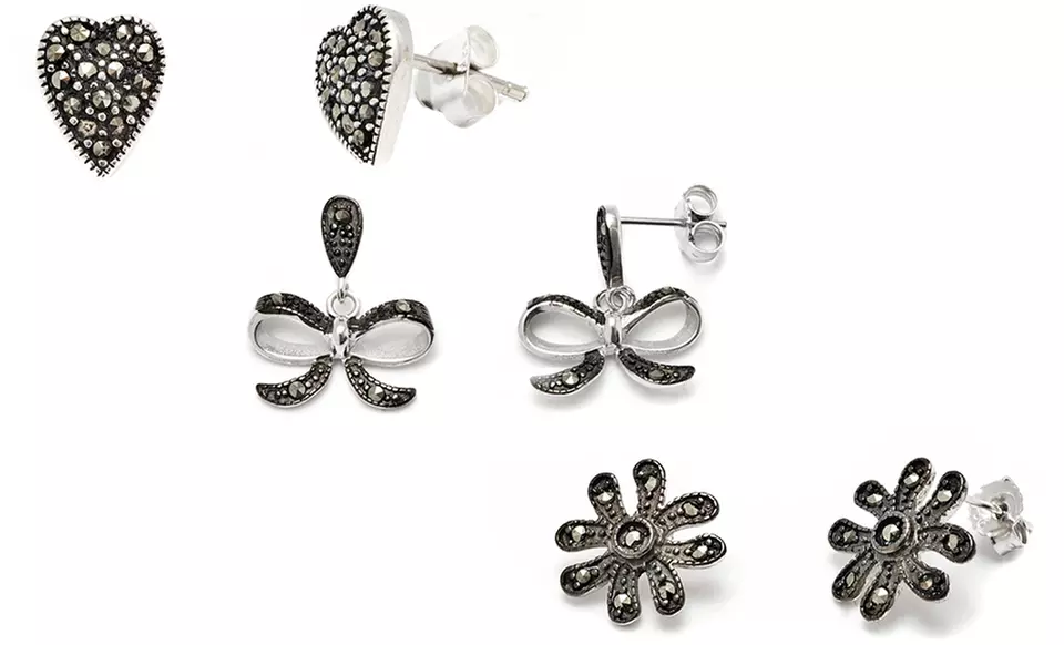 Sterling Silver and Genuine Marcasite Earrings - Primary Image