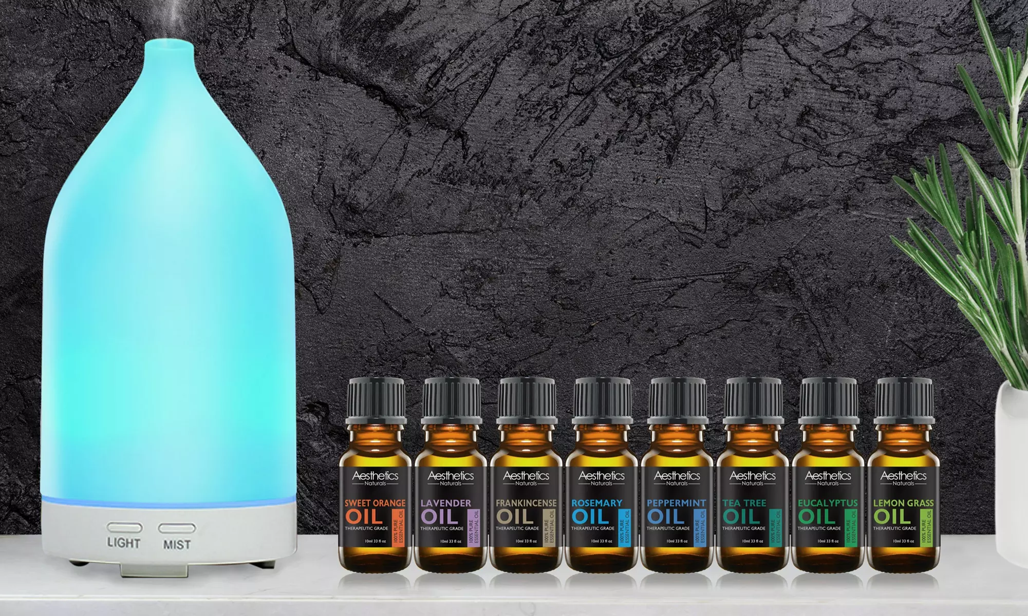 Ultrasonic Aroma Diffuser with 4 Timers, LED & Essential Oil Options