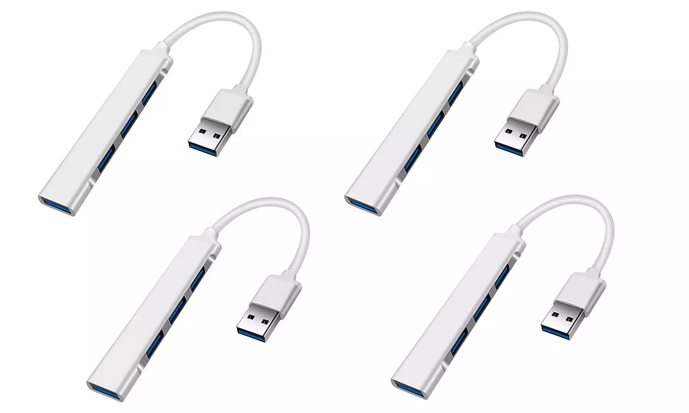 US 2-4 Pcs USB 3.0 4 Port Hub Splitter Slim Sleek Aluminum PC Mac Laptop Desktop - Second Medium