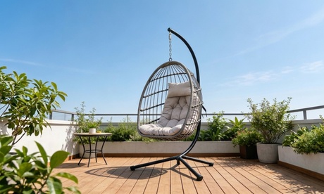 Groupon Unisex Hanging Egg Chair With Cushion And Stand - Indoor Or Outdoor