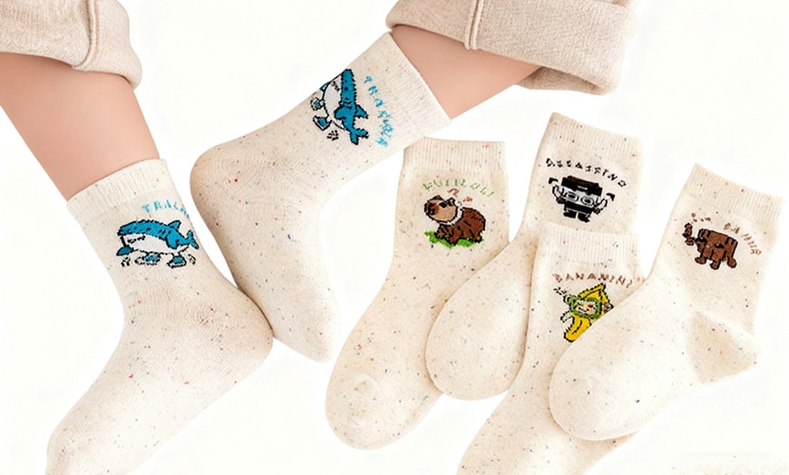 Image 1: Five Pairs of Kids Tung Tung Tung Sahur-Inspired Classic Myth Socks 