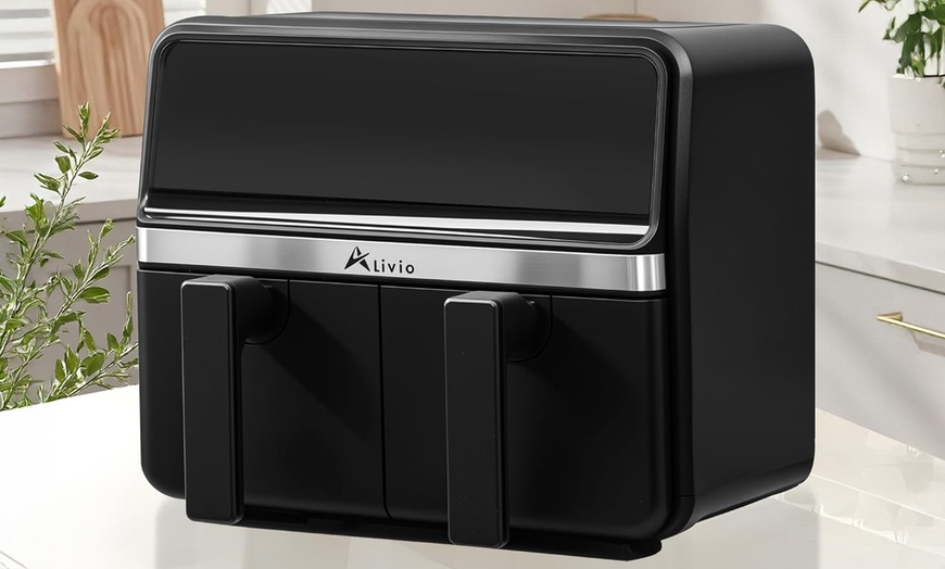 Image 1: Alivio 9L Dual Basket Air Fryer, Independent Cooking and 14 Pre-Sets