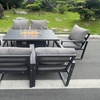 Image 1: 6-Seater Aluminum Firepit Dining Set