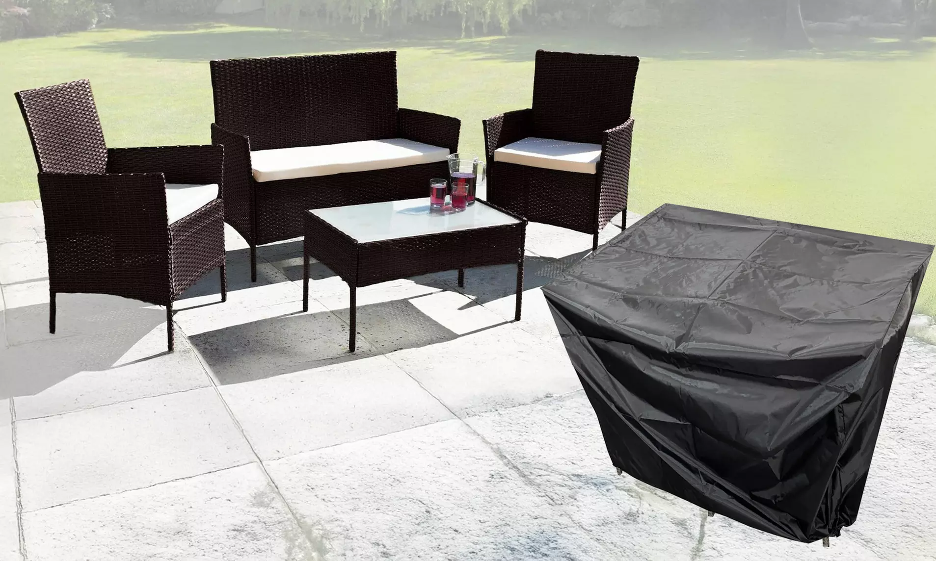 Neo Four-Piece Rattan-Effect Garden Furniture Set with Optional Cover