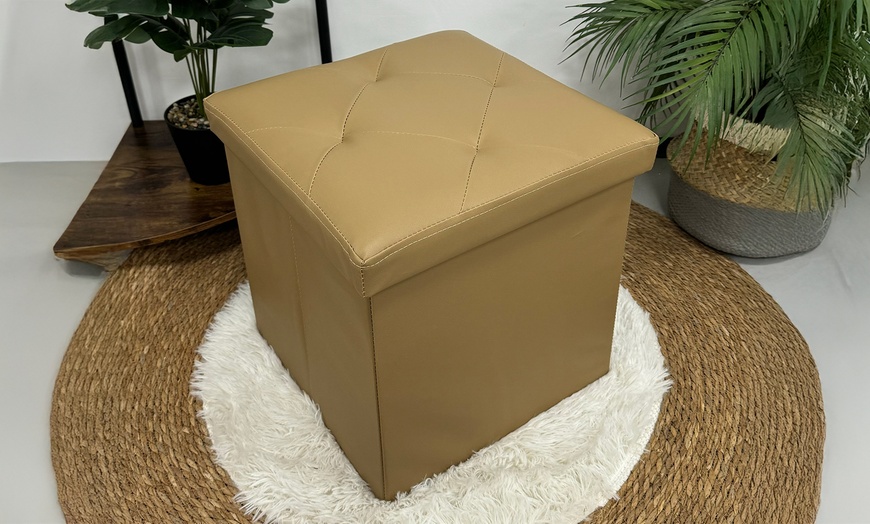 Image 18: Soft Upholstered Pouf with Hidden Storage