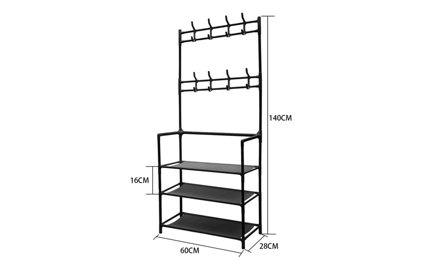Image 2: Multi-Tier Metal Shoe Rack with Coat Hooks 