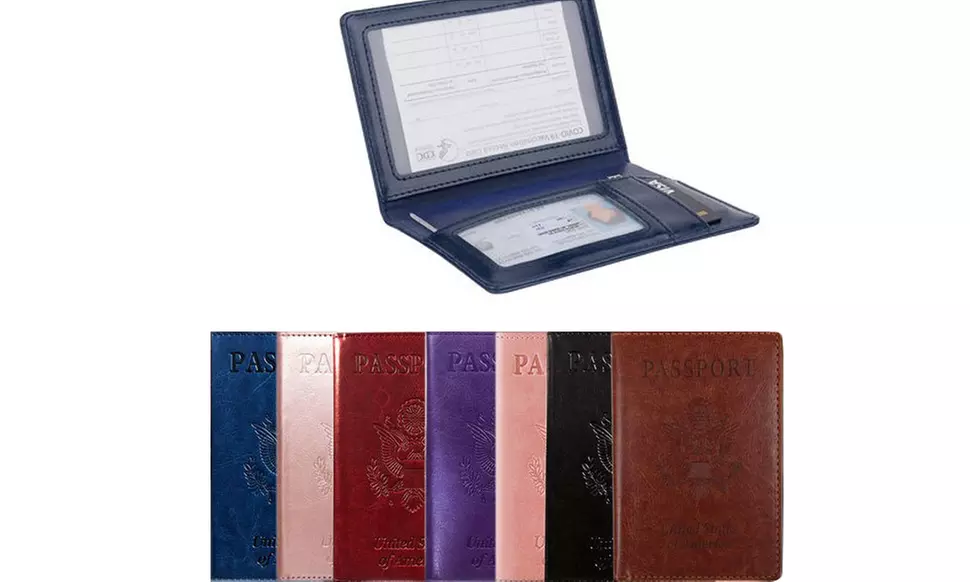 RFID Travel Wallet with Card Slot Faux Leather Passport Case Vaccine Card Holder