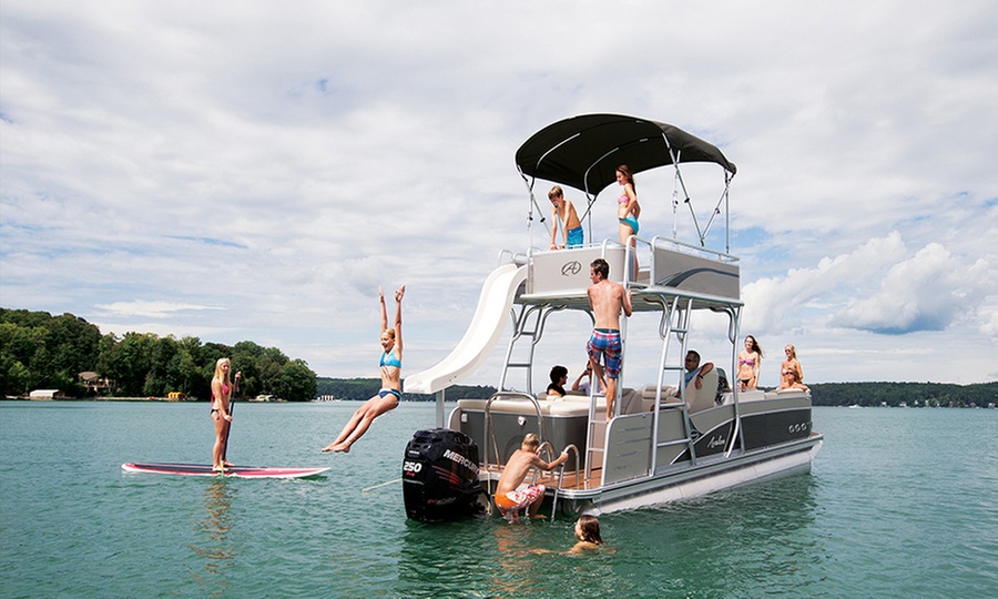 8-Hour Double Decker Pontoon Rental with Slide - Up to 15 People