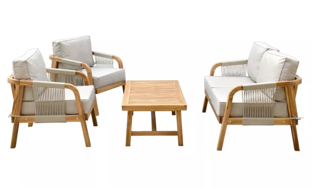 4-Person Acacia Wood Garden Lounge Set