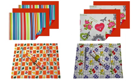 Set di 4 o 6 tovagliette americane con 4 tovaglioli opzionali, disponibili in varie fantasie