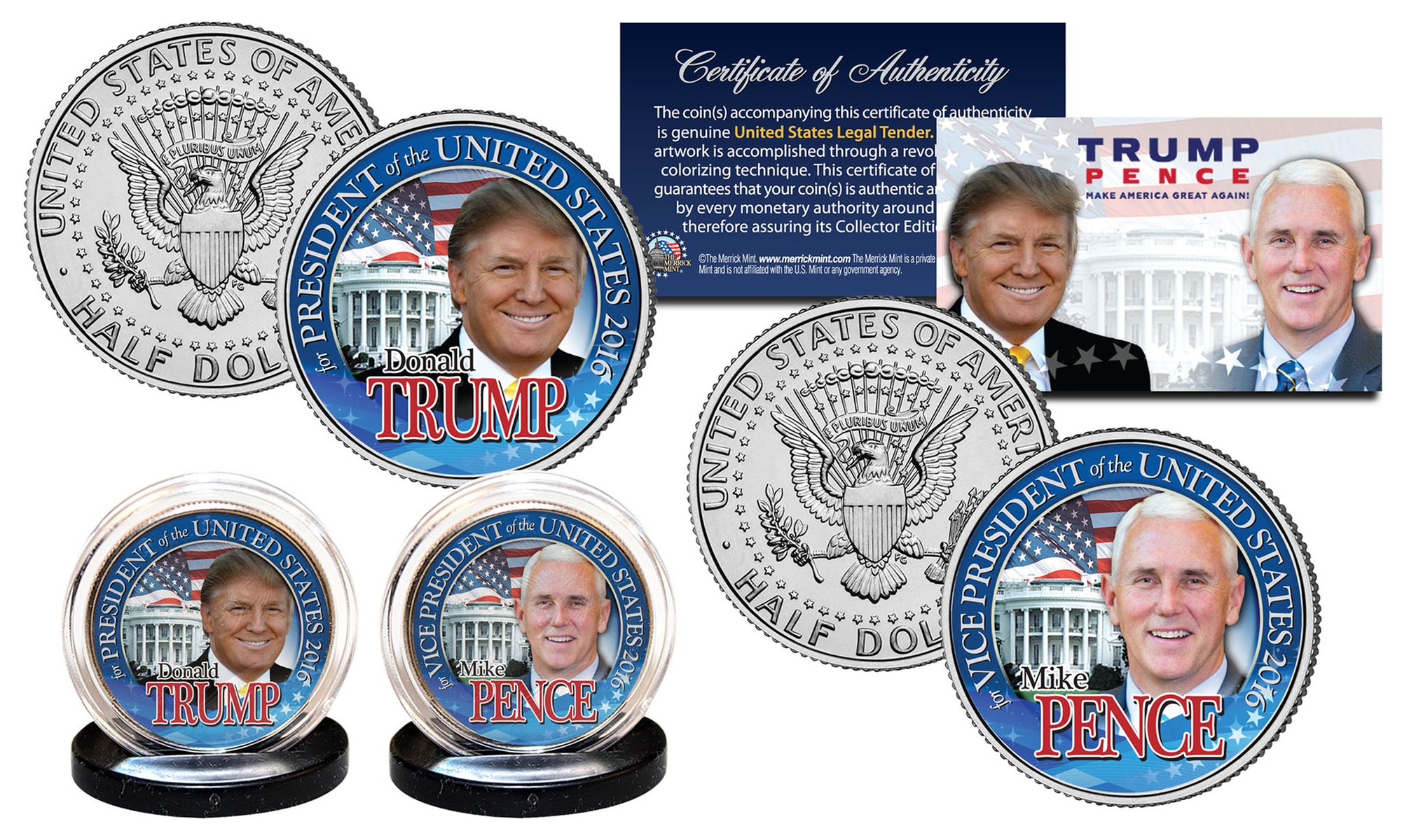 DONALD TRUMP & MIKE PENCE Presidential Republican Official U.S. 2016 JFK Half Do