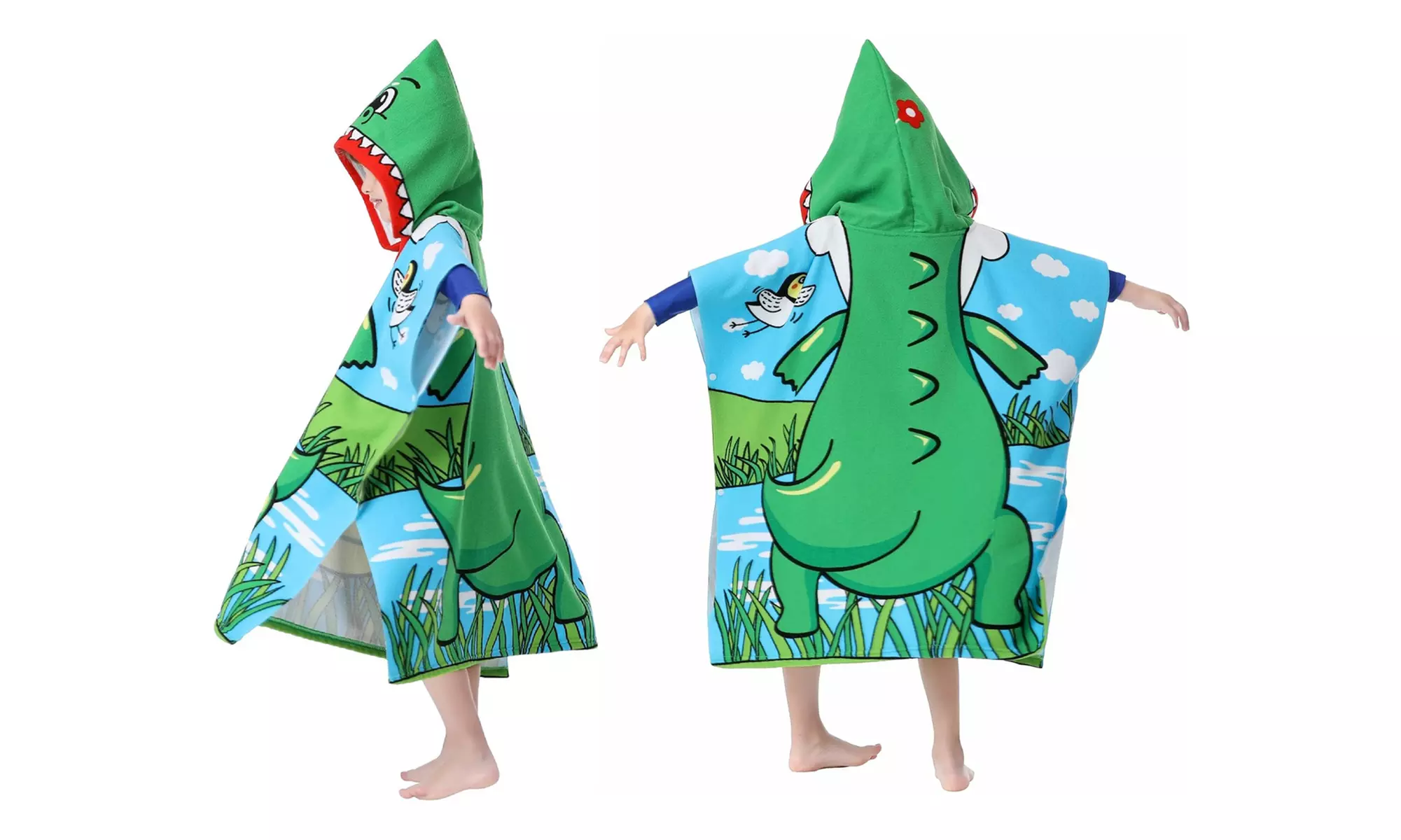 Kids Hooded Soft Microfiber Poncho Towel