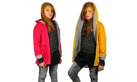 Cappotto da bambina con cappuccio in 2 colori e 4 taglie